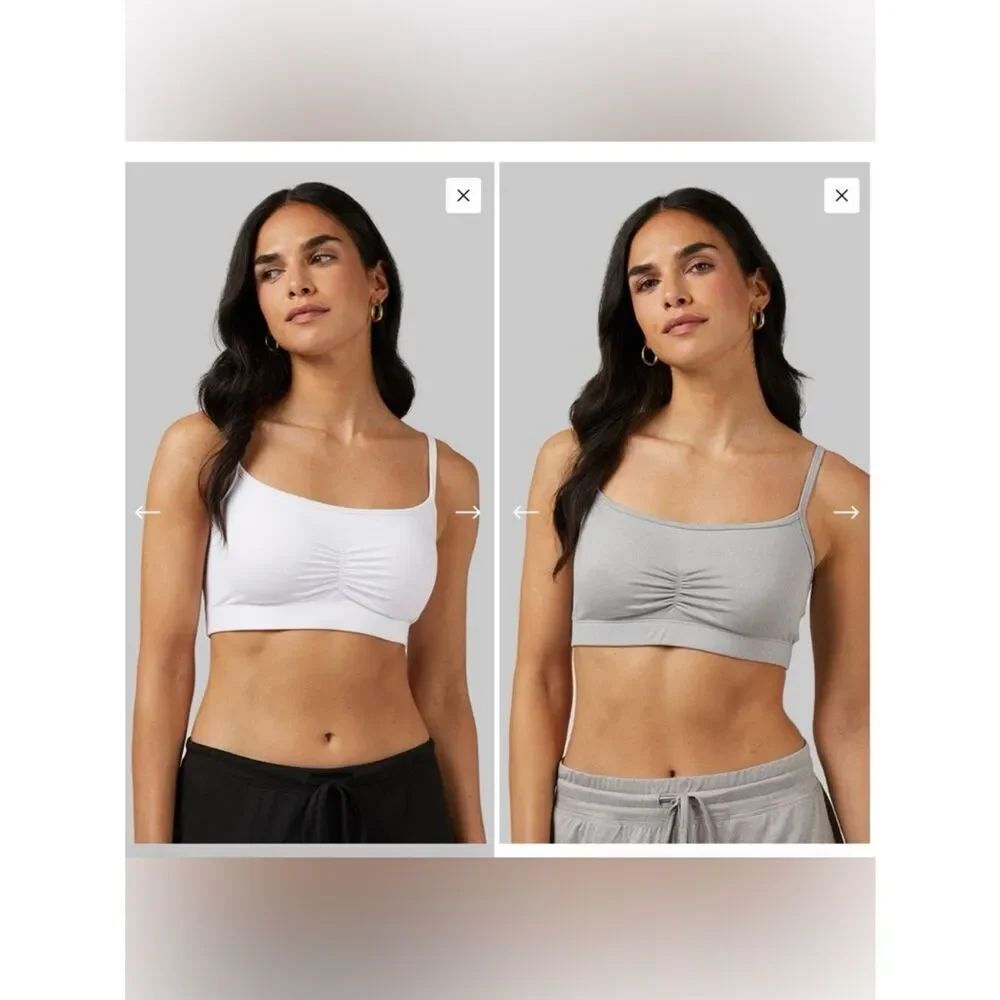 NWT New Lot 2 32 DEGREES Ruched Cool Bralette w/ Pads Gray & White Medium M